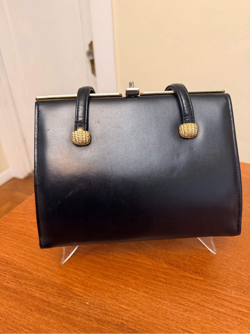 Vintage 1960s JR USA Julius Resnick Black Frame Handbag Gold Tone 9”